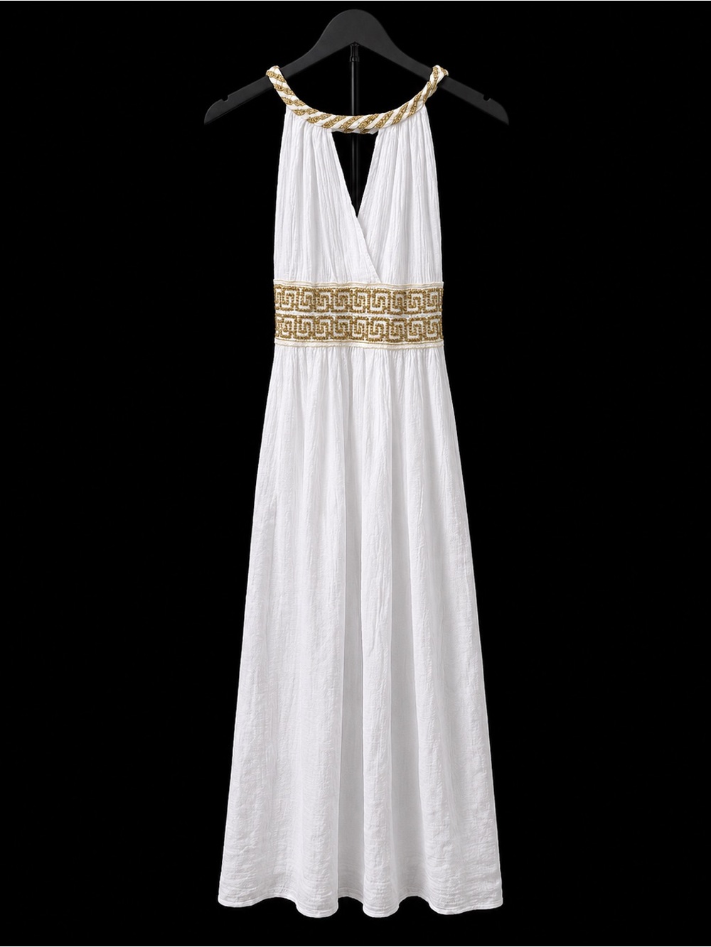 9&9 Made in Greece White Gold Grecian Boutique Maxi Dress O/S
